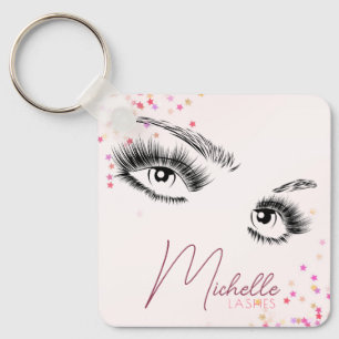 Sparkly Lashes Pink Glitter Confetti Makeup QR Keychain