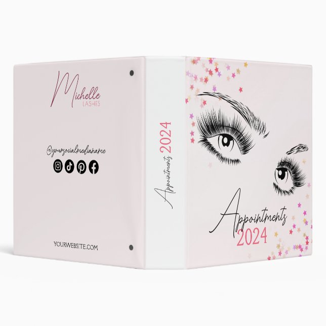 Sparkly Lashes Pink Glitter Star Appointments Binder (Background)
