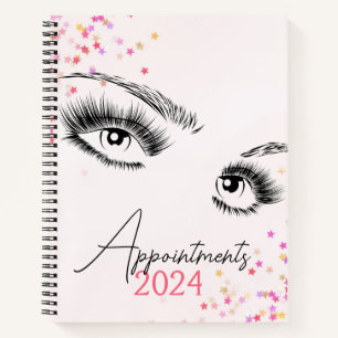 Sparkly Lashes Pink Glitter Star Appointments Notebook