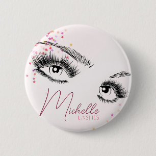 Sparkly Lashes Pink Glitter Star Confetti Makeup 2 Inch Round Button