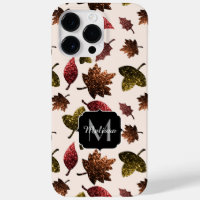 Sparkly leaves fall autumn pattern Monogram
