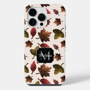 Sparkly leaves fall autumn pattern Monogram iPhone 14 Pro Max Case