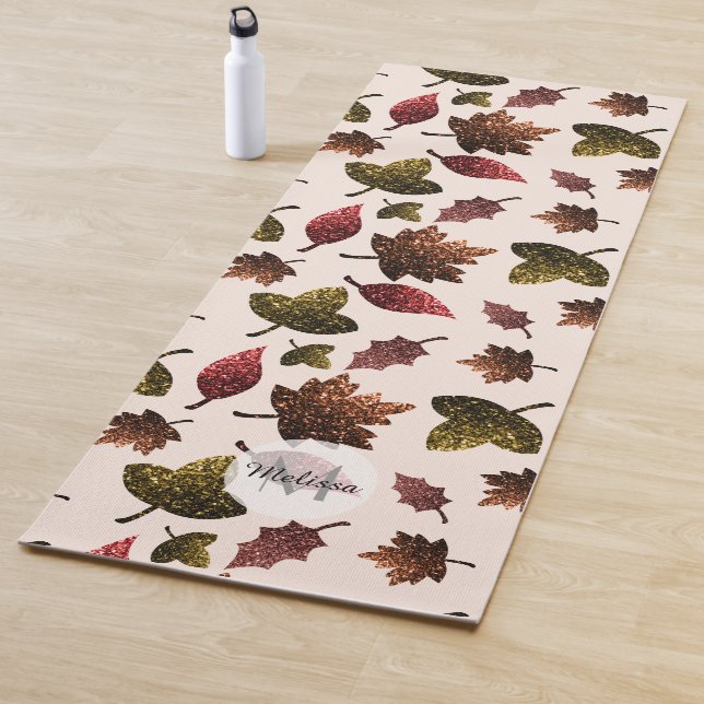 Sparkly leaves fall autumn sparkles Monogram Yoga Mat (In Situ)