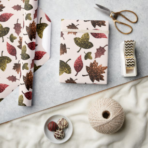 Sparkly leaves fall autumn sparkles pattern wrapping paper