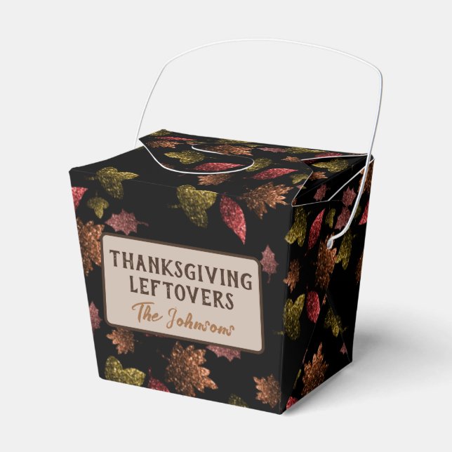 Sparkly leaves Thanksgiving leftovers Custom text Favor Box (Front Side)