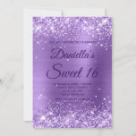 Sparkly Light Purple Glitter and Foil Sweet 16 Invitation<br><div class="desc">Create your own stylish 16th birthday celebration invitation for your daughter. Decorative faux sparkly light purple glitter graphics form a top and bottom border. The background digital art features a shiny lavender purple ombre style brushed metal foil. Customize the invite dark purple text colour or font styles. The "Sweet 16"...</div>