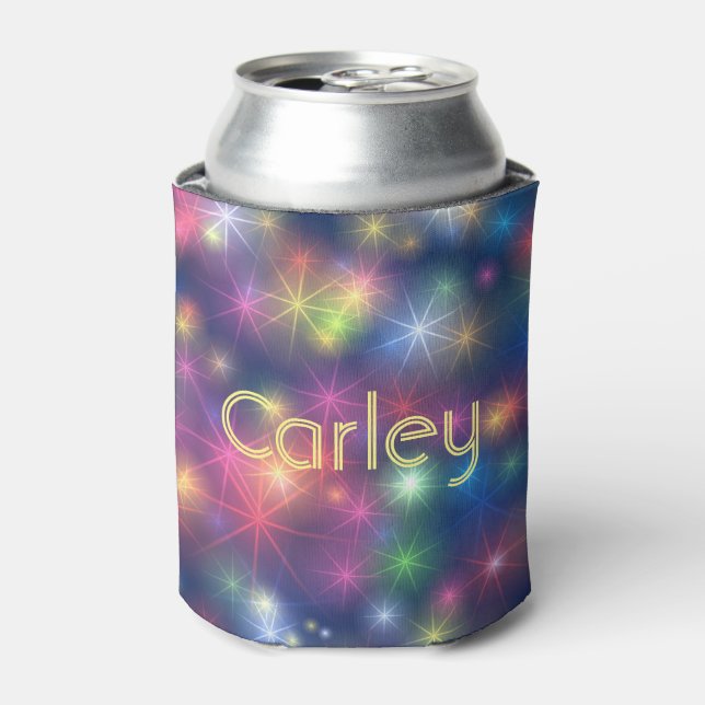 Sparkly Lights Colorful Cosmic Personalised Can Cooler (Can Front)