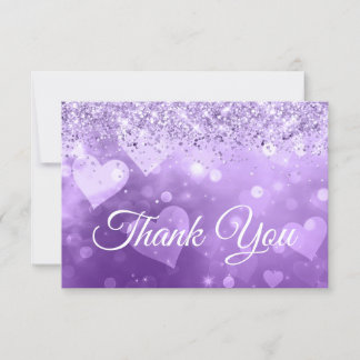 Sparkly Lilac Glitter Purple Gradient Hearts Thank You Card