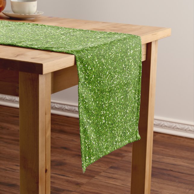 Sparkly Lime Green & Silver Glitter Short Table Runner (In Situ)