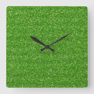 Sparkly Lime Green & Silver Glitter Square Wall Clock