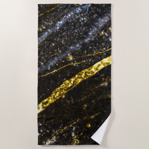 Sparkly line gold black chic abstract bling beach towel