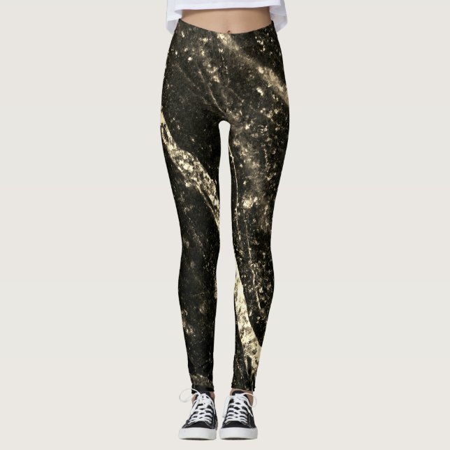 Sparkly line gold black chic abstract bling leggings (Front)