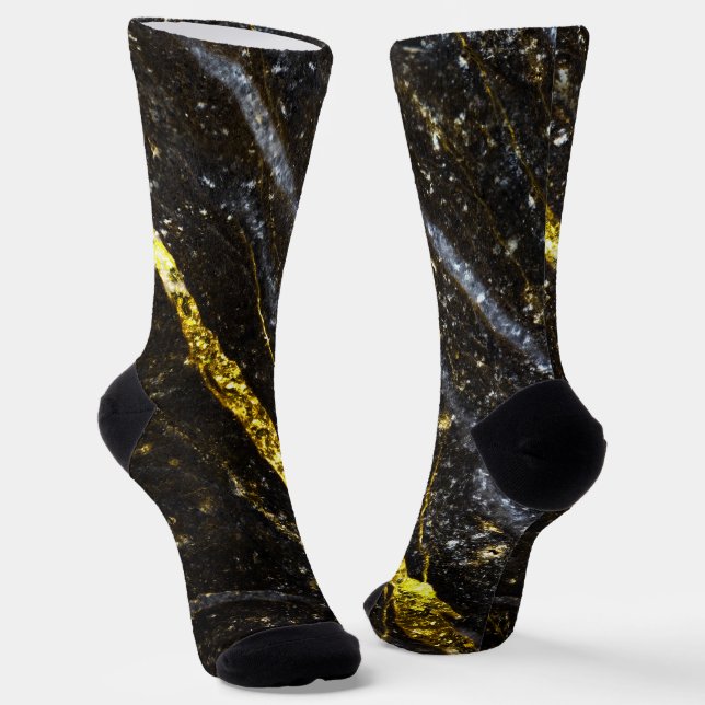 Sparkly line gold black chic abstract bling socks (Angled)