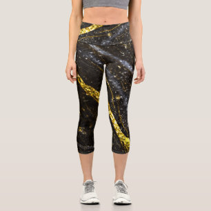 Sparkly line gold black chic abstract capri leggings