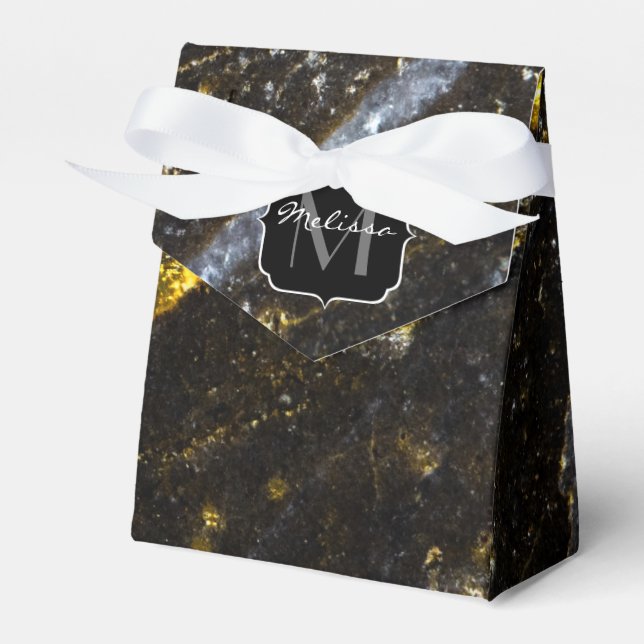 Sparkly line gold black chic abstract Monogram Favor Box (Front Side)