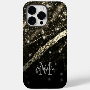 Sparkly line gold black chic abstract Monogram iPhone 14 Pro Max Case