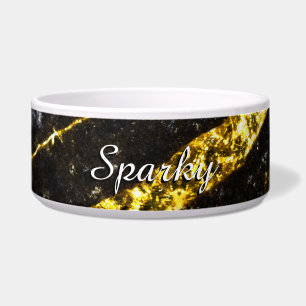 Sparkly line gold black chic abstract Pet name Bow