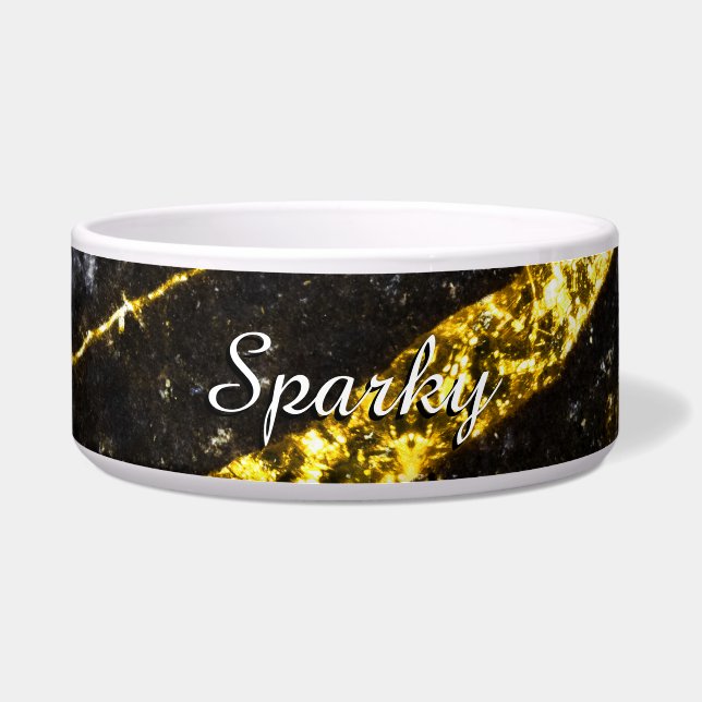 Sparkly line gold black chic abstract Pet name Bow (Front)