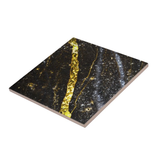 Sparkly line gold black chic abstract tile (Side)
