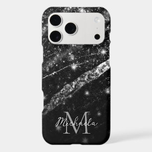 Sparkly line silver black chic abstract Monogram