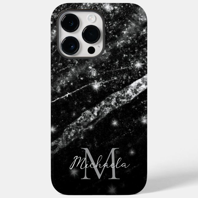 Sparkly line silver black chic abstract Monogram Case-Mate iPhone Case (Back)