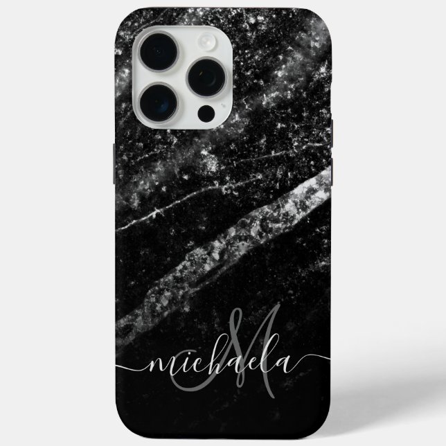 Sparkly line silver black chic abstract Monogram Case-Mate iPhone Case (Back)