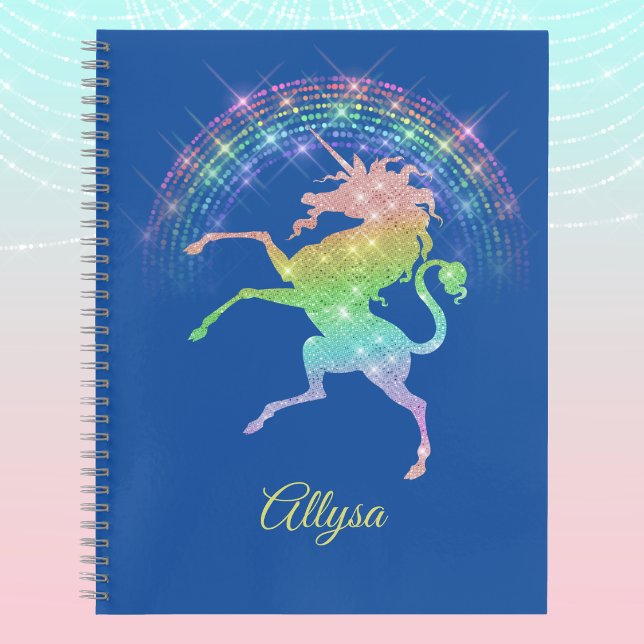 Sparkly Looking Raring Unicorn Against Rainbow Notebook (Creator Uploaded)