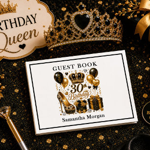 Sparkly Luxe Gold And Black Glitter 30th Guest Boo Book