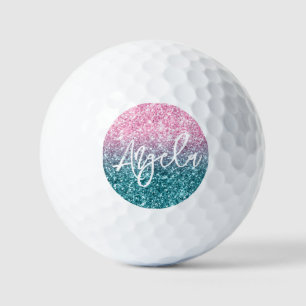 Sparkly Luxury Light Pink Teal Ombre Glitter Golf Balls