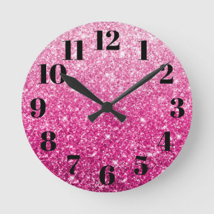 Sparkly Luxury Pink Ombre Round Clock