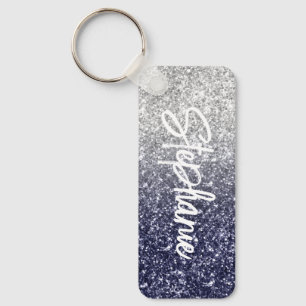 Sparkly Luxury Silver Navy Ombre Glitter Keychain