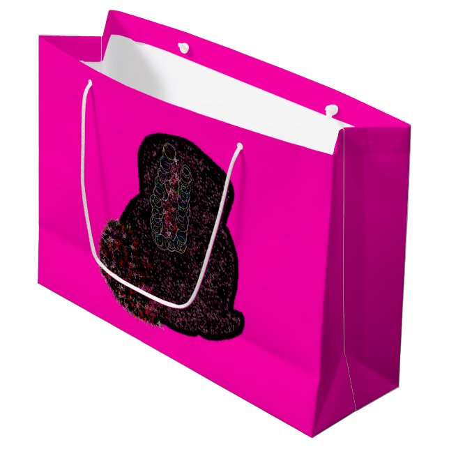 Sparkly magical black rabbit for luck large gift bag (Front Angled)