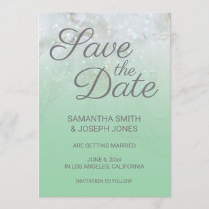 Sparkly Marble Mint Green Ombre Save the Date Invitation