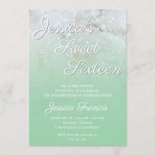 Sparkly Marble Mint Green Ombre Sweet Sixteen Invitation