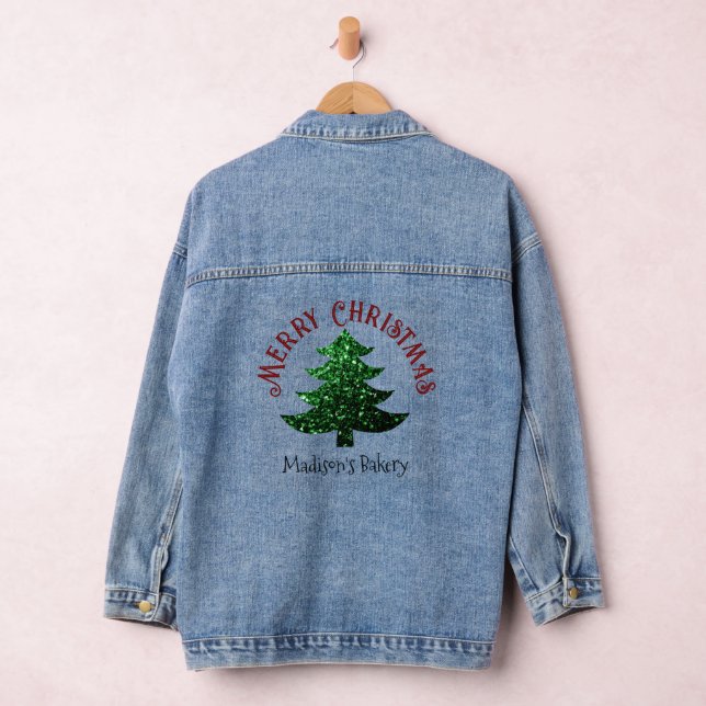 Sparkly Merry Christmas tree Custom name Denim Jacket (Hangar)