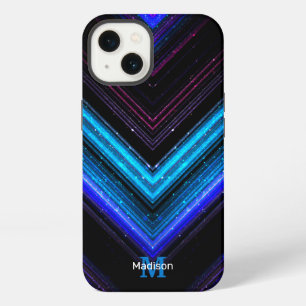 Sparkly metal blue purple galaxy chevron Monogram iPhone 13 Case