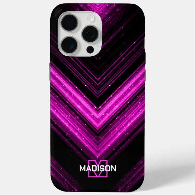 Sparkly metal neon hot pink chevron Monogram Case-Mate iPhone Case (Back)