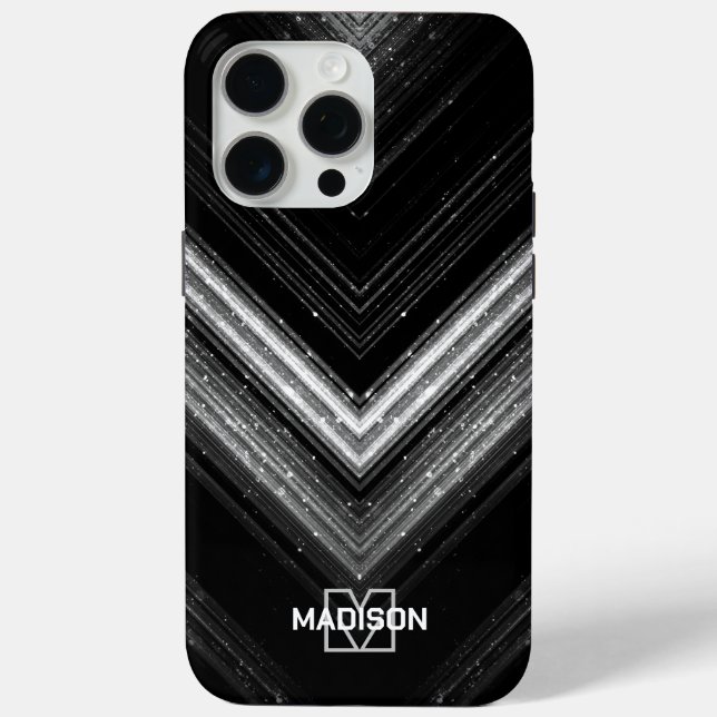 Sparkly metal neon silver black chevron Monogram Case-Mate iPhone Case (Back)