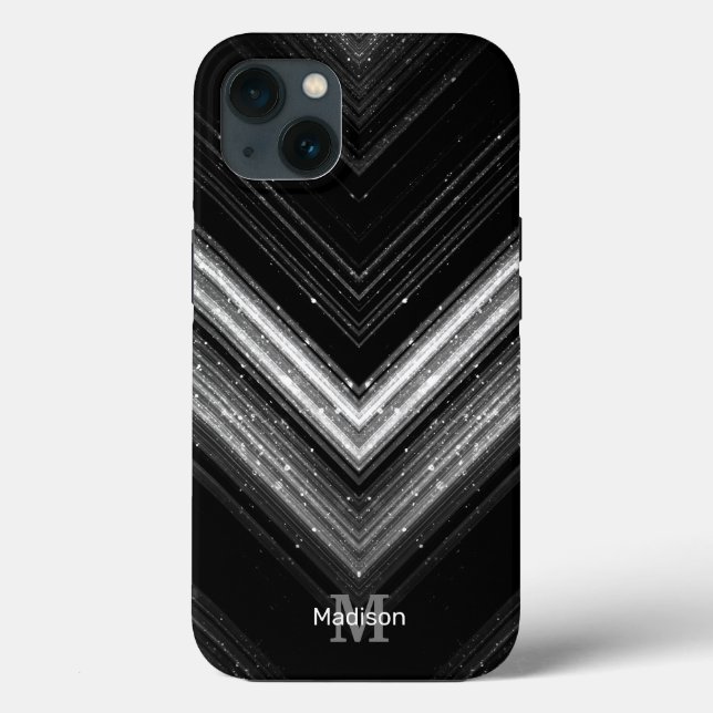 Sparkly metal silver black galaxy chevron Monogram Case-Mate iPhone Case (Back)