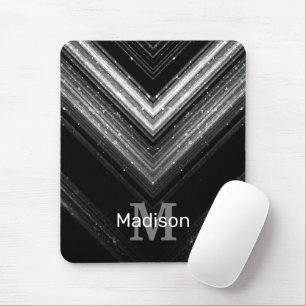 Sparkly metal silver black galaxy chevron Monogram Mouse Pad