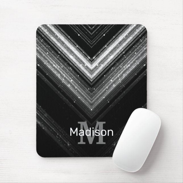 Sparkly metal silver black galaxy chevron Monogram Mouse Pad (With Mouse)