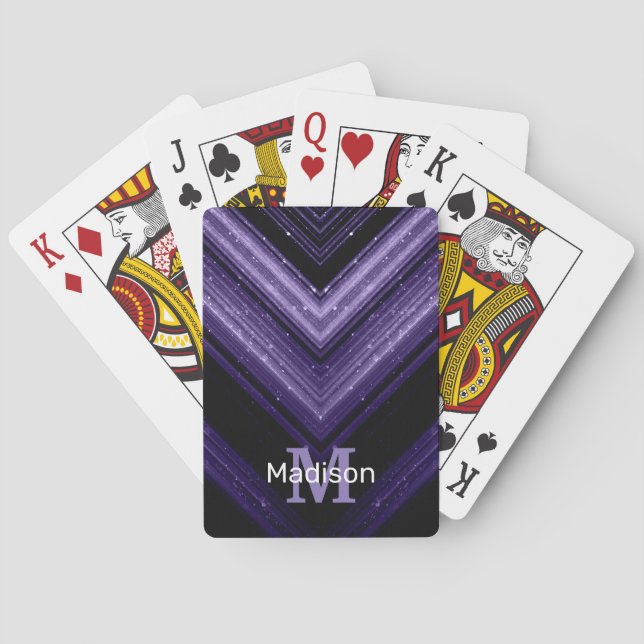 Sparkly metal ultra violet galaxy chevron Monogram Playing Cards (Back)