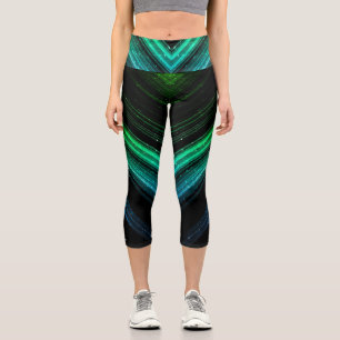 Sparkly metallic aqua green galaxy chevron lines capri leggings