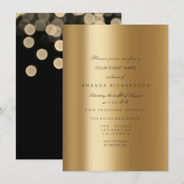 Sparkly Metallic Gold Black Sepia Big DotsConfetti Invitation (Front/Back)