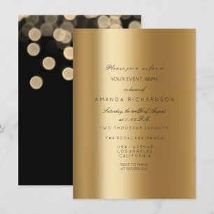 Sparkly Metallic Gold Black Sepia Big DotsConfetti Invitation