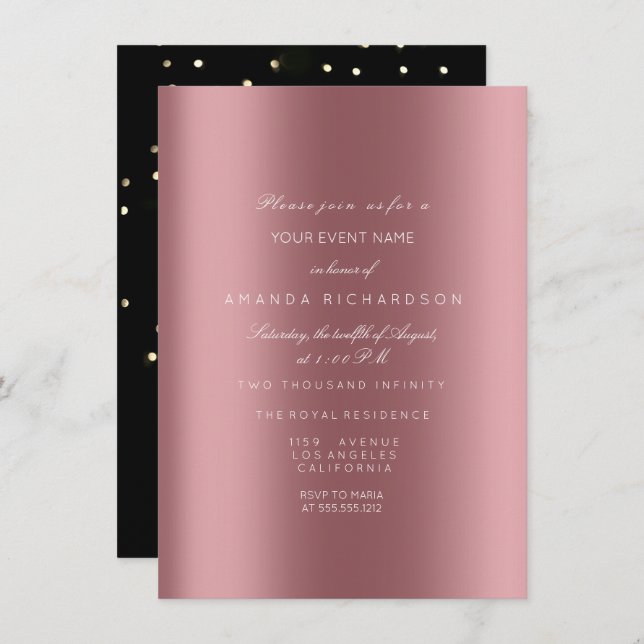 Sparkly Metallic Gold Black Sepia Confetti Rose Invitation (Front/Back)