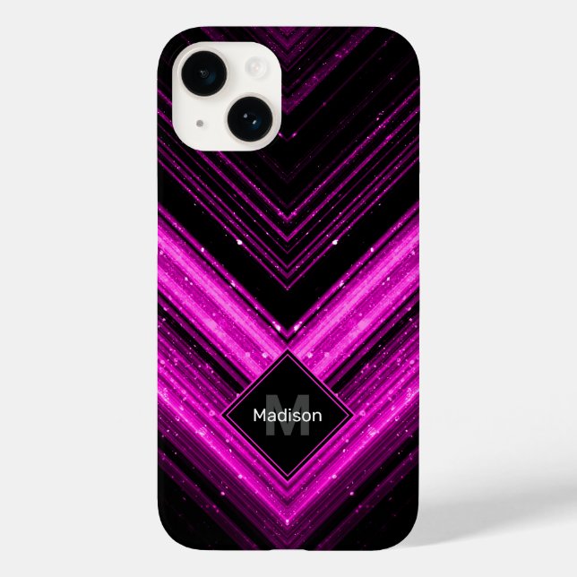 Sparkly metallic hot pink black chevron Monogram Case-Mate iPhone Case (Back)