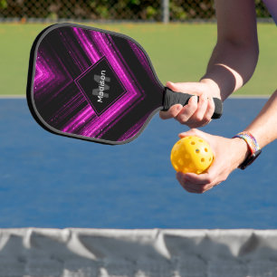 Sparkly metallic hot pink black chevron Monogram Pickleball Paddle