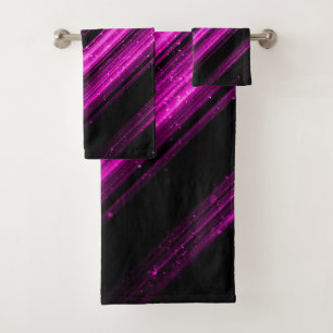 Sparkly metallic hot pink magenta black chevron bath towel set