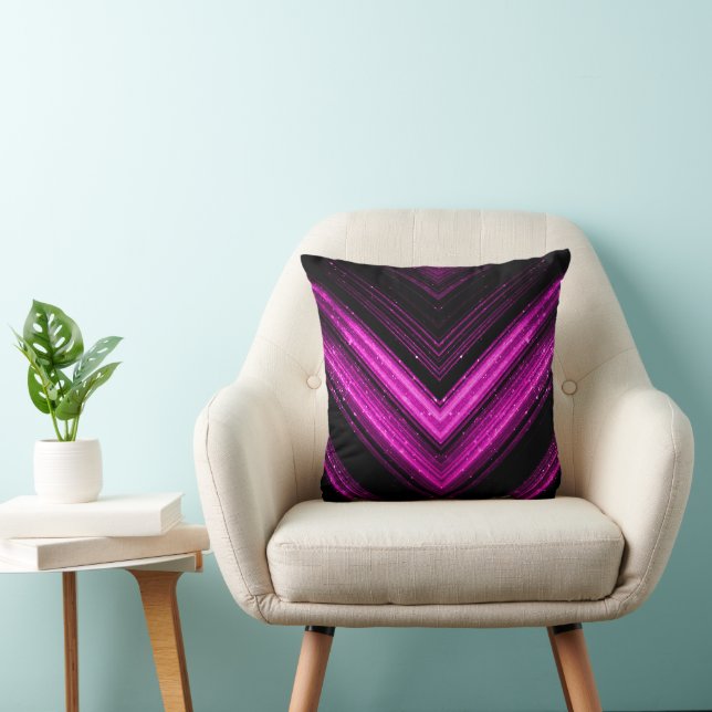 Sparkly metallic hot pink magenta black chevron throw pillow (Chair)
